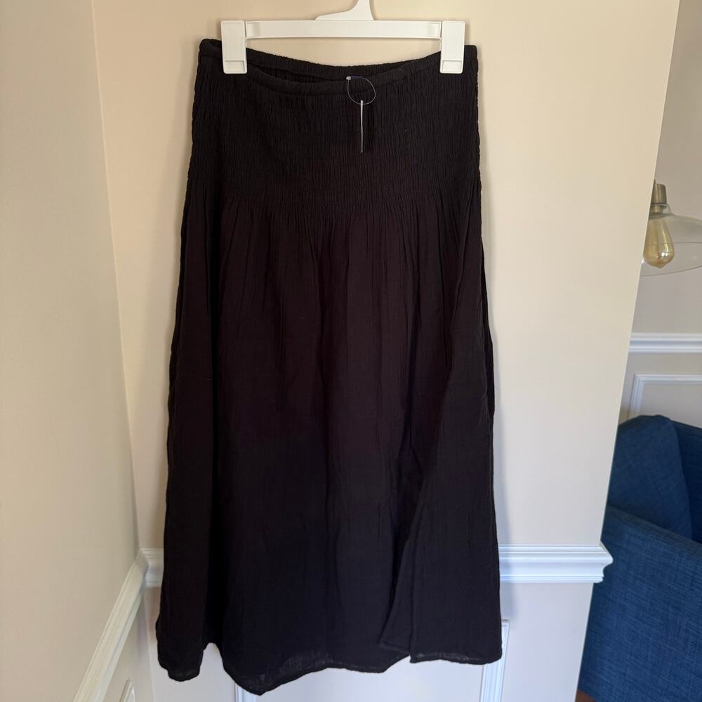 NWT GAP High Smock Waist Crinkle Gauze Maxi Skirt Black 100% Cotton Preppy | S/P - Picture 2 of 10